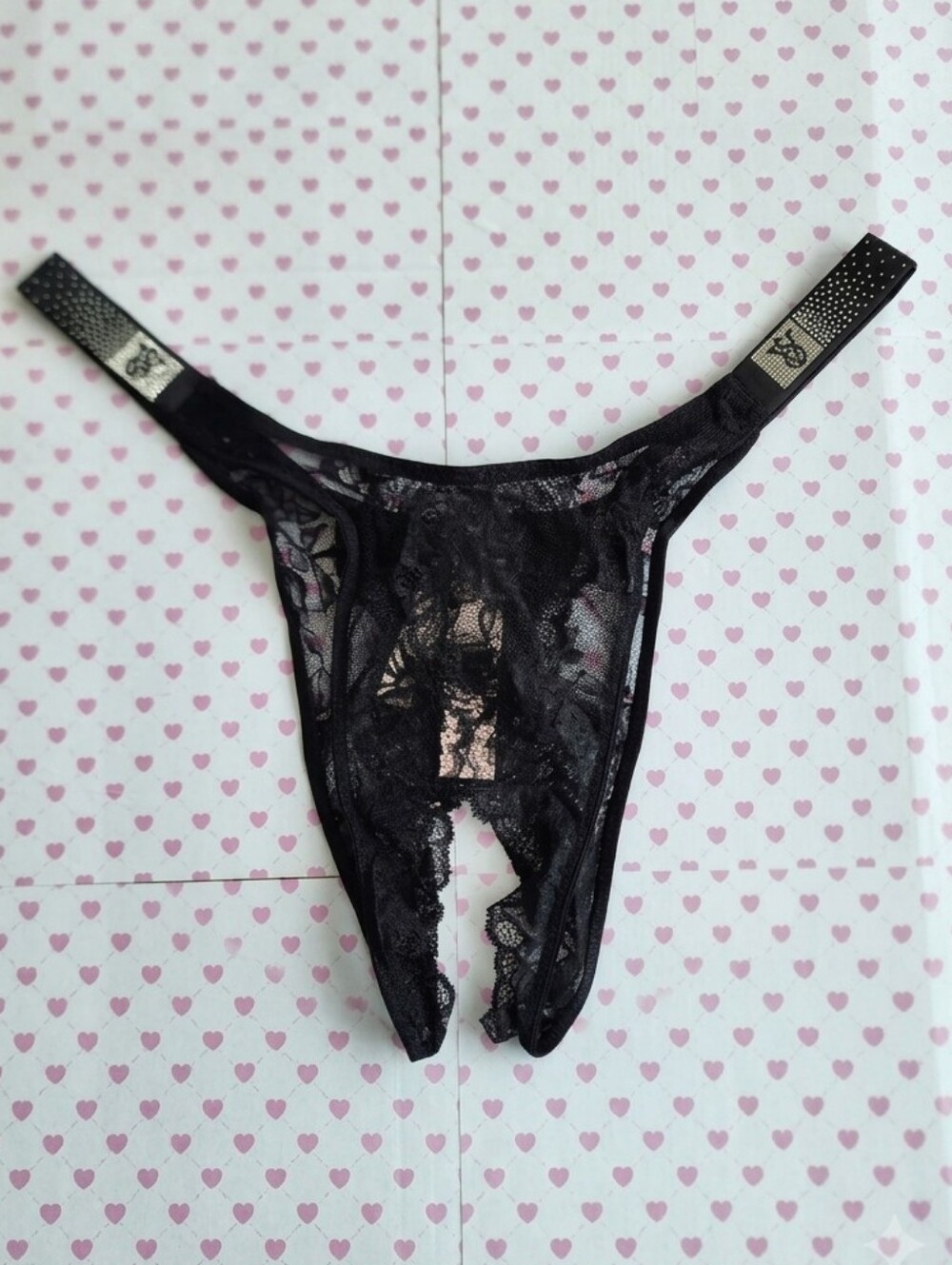 VS VERY SEXY Shine Strap Crotchless Lace Brazilian Panty XL